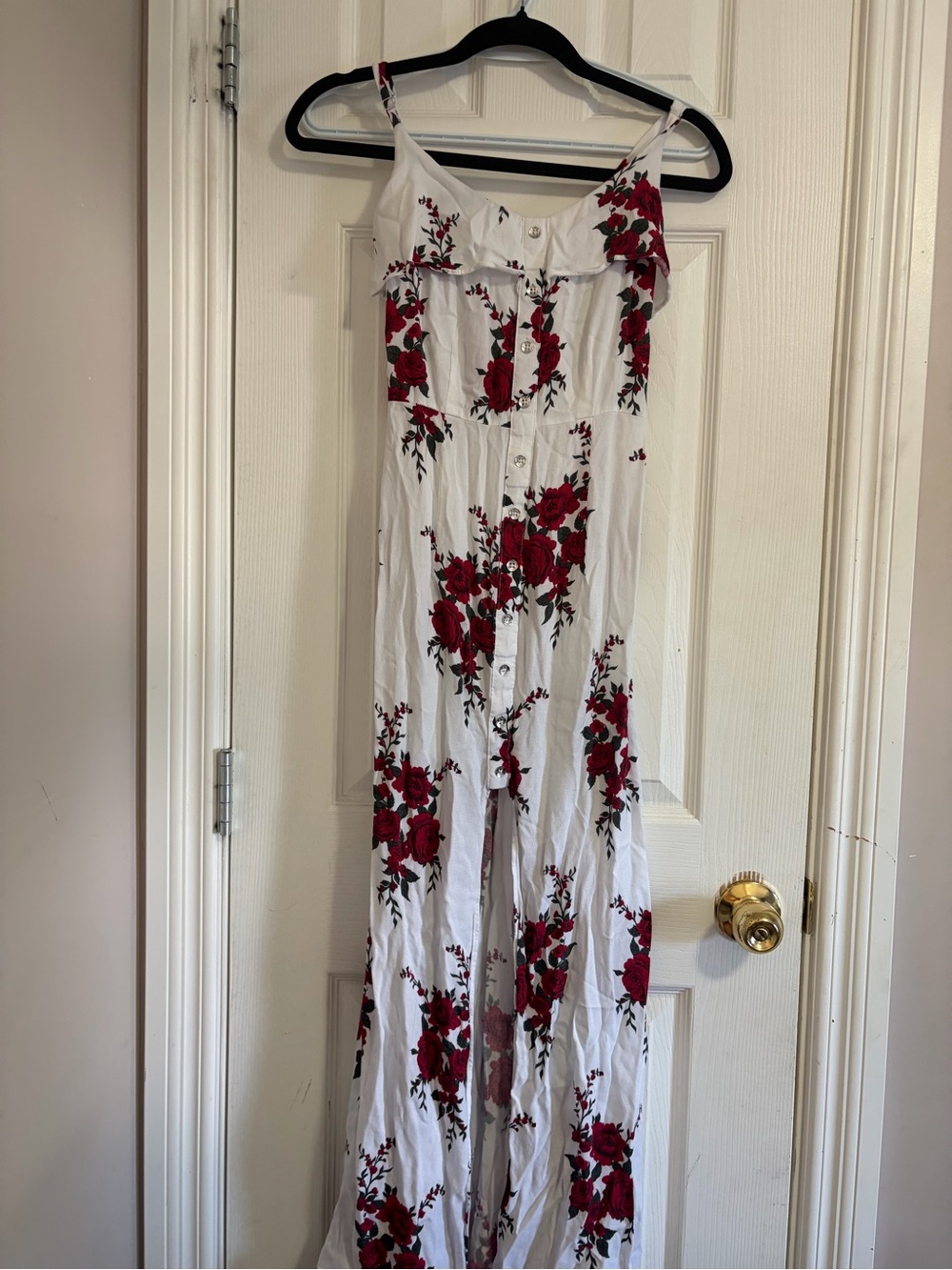 Guess White Jumpsuit with Red Rose Print